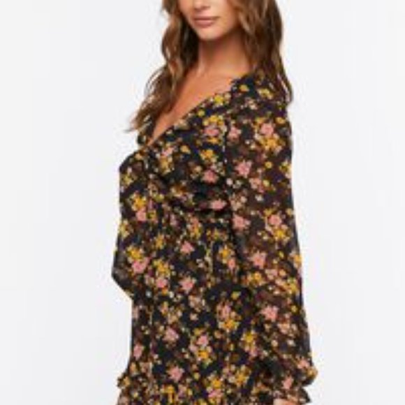 NWT Floral Print Peasant Sleeve Dress Sz S - Picture 3 of 9